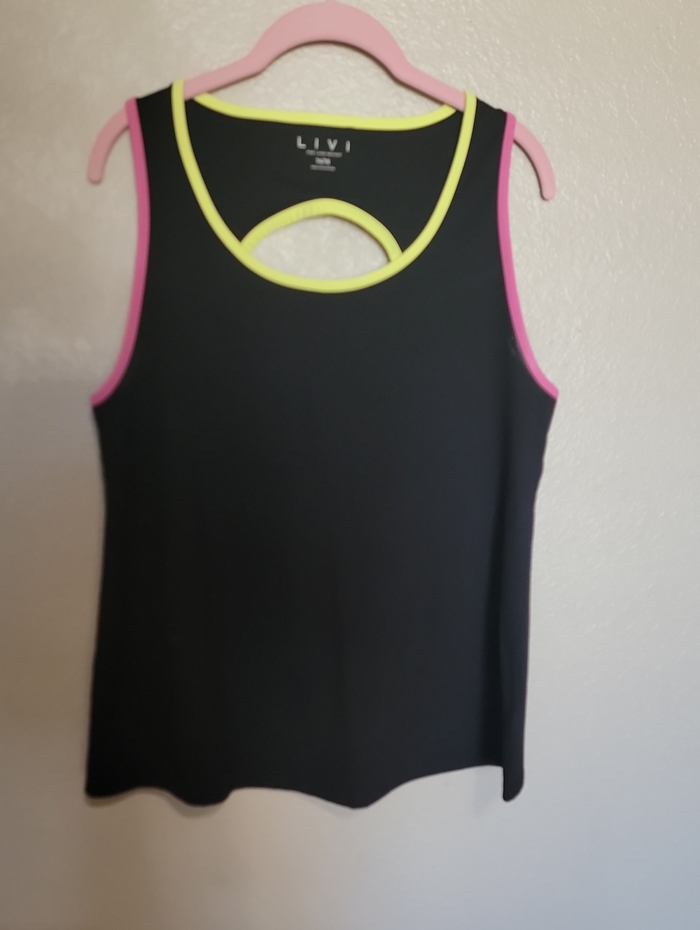Lane Bryant Black Tank with Neon Yellow & Pink Trim